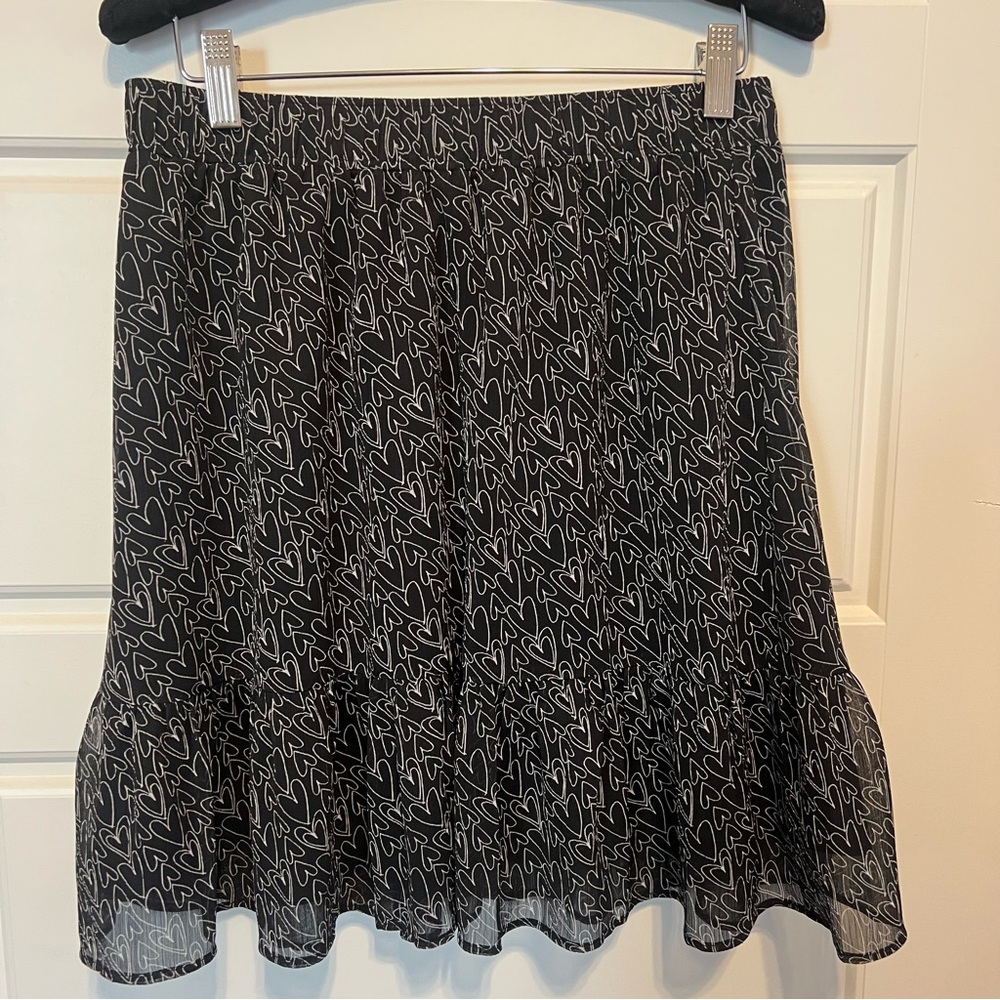 LOFT Black Skirt with Heart Pattern